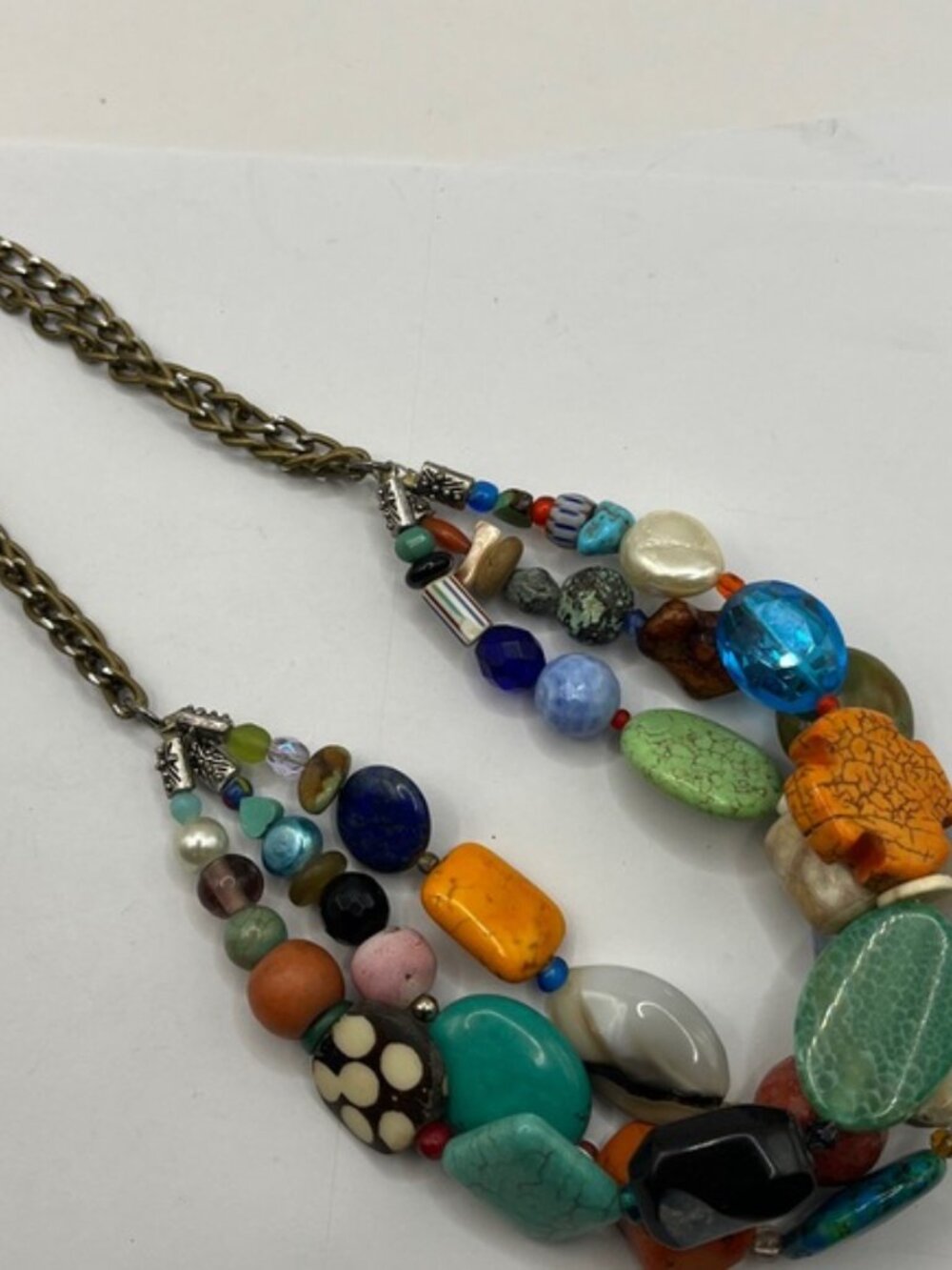 Colorful Beaded Necklace Layered Triple Strand Glass Beads Southwest Western - Picture 9 of 13